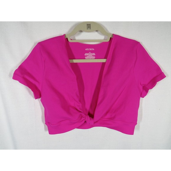 Wild Fable Women's Fuchsia Ribbed Deep V Neck Cropped Fitted Top Size XXL - Picture 2 of 9